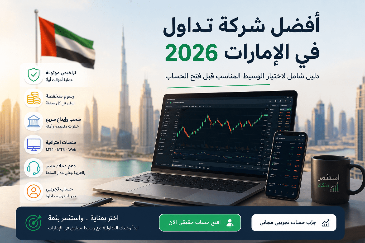 أفضل شركة تداول في الإمارات 2026 ودليل اختيار الوسيط المناسب قبل فتح الحساب